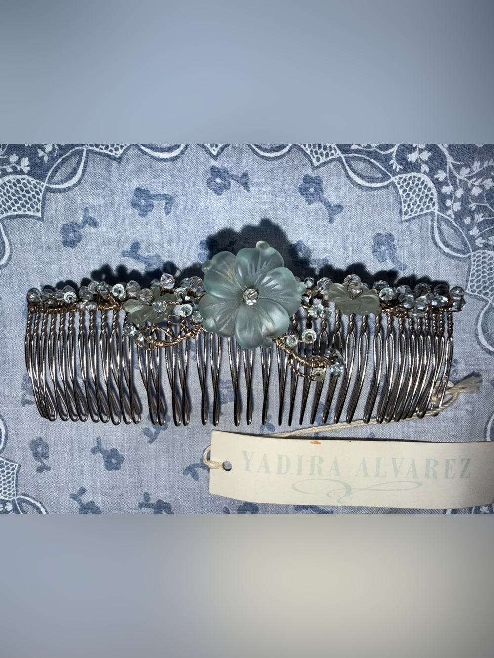 Sterling Silver Yadira Alvarez Lt Azure Flower Crystal Hair Comb Limited Edition